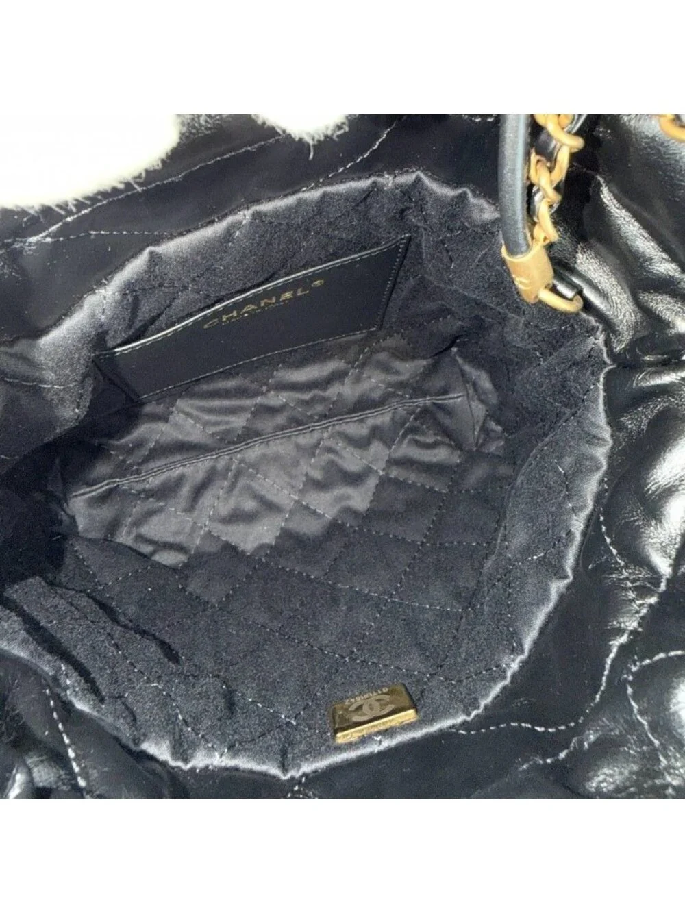 Chanel 2-Way 22 Chain Mini Shoulder Bag Crossbody Leather Black Gold